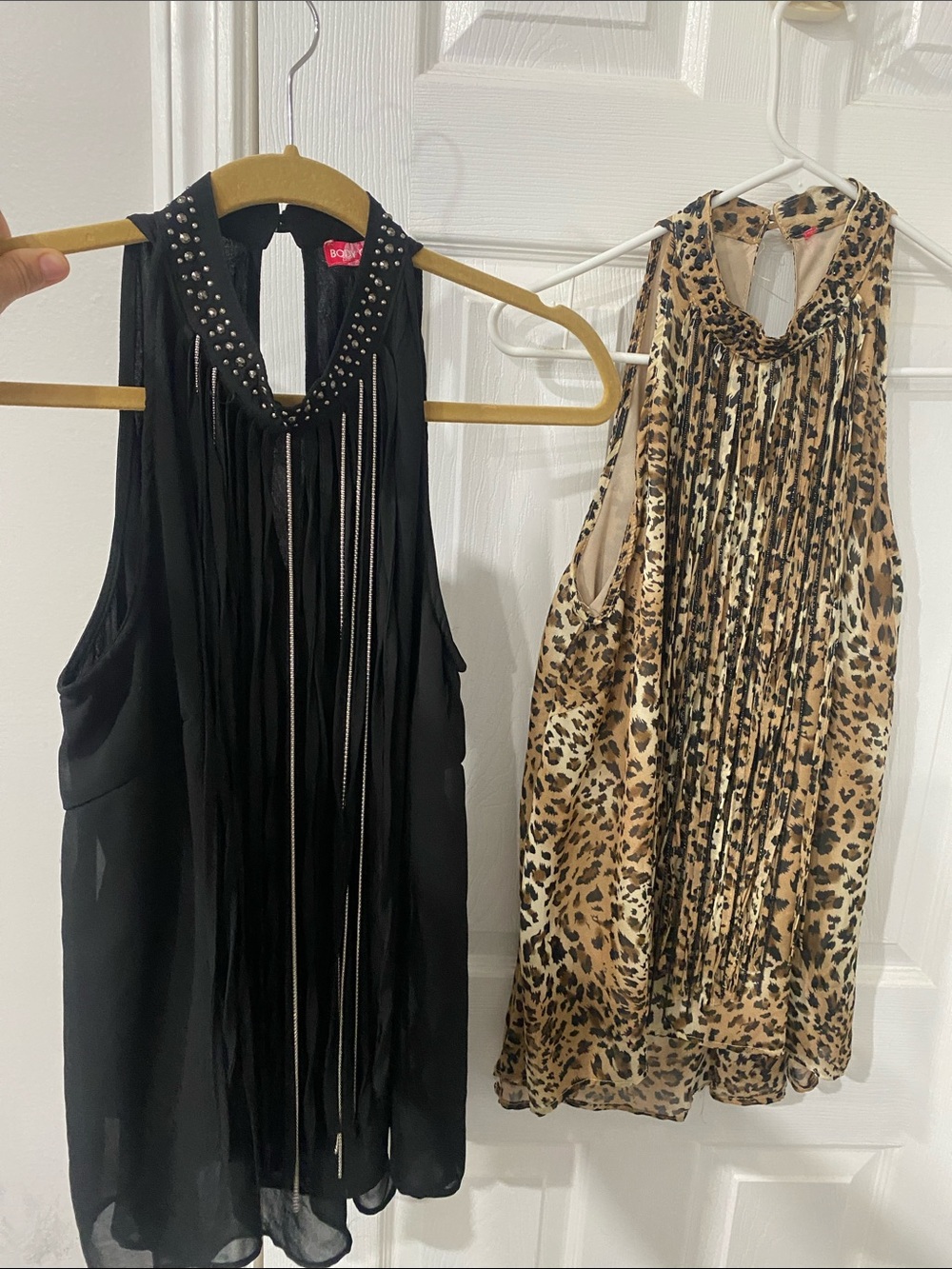 Black Studded Fringe Halter Top & leopard woman’s L/XL